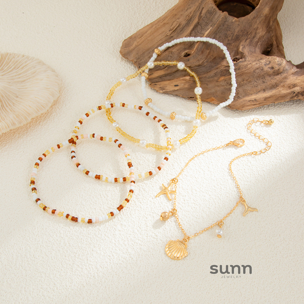 Allyson Shell Charm Anklet Set [HPO08MLU]