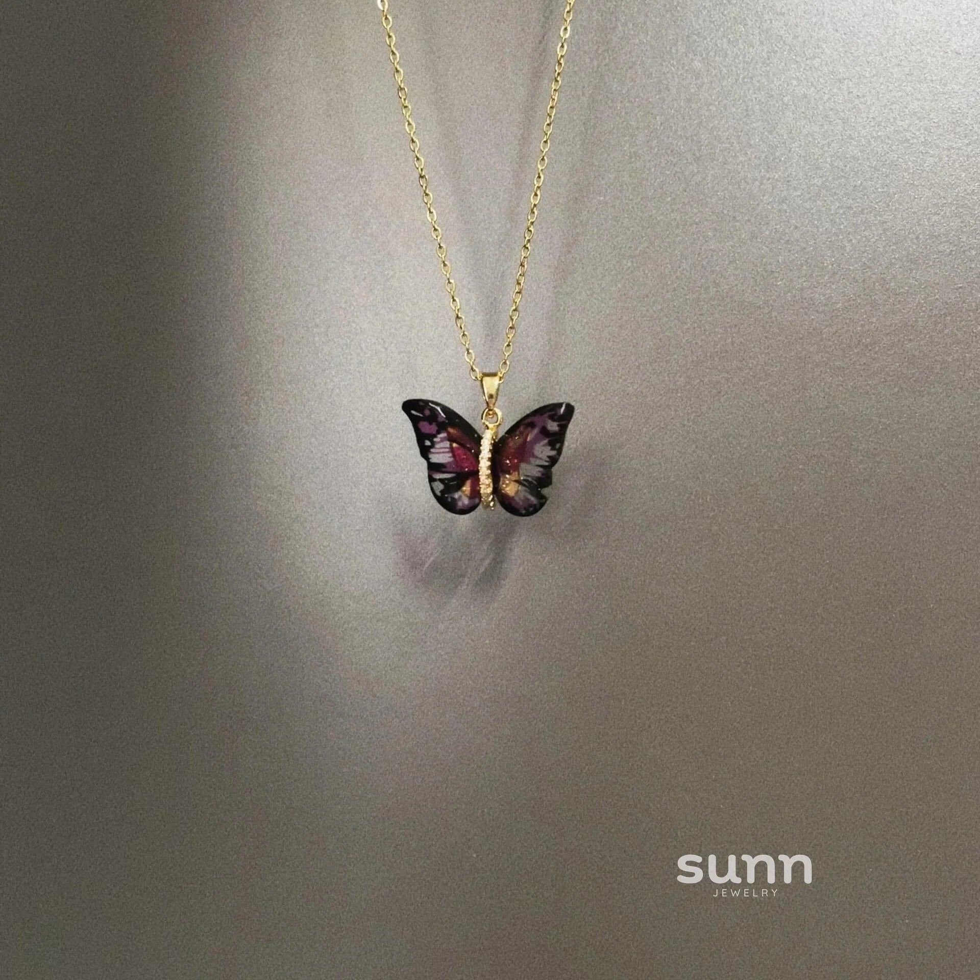 Alynna Iridescent Black Butterfly Necklace