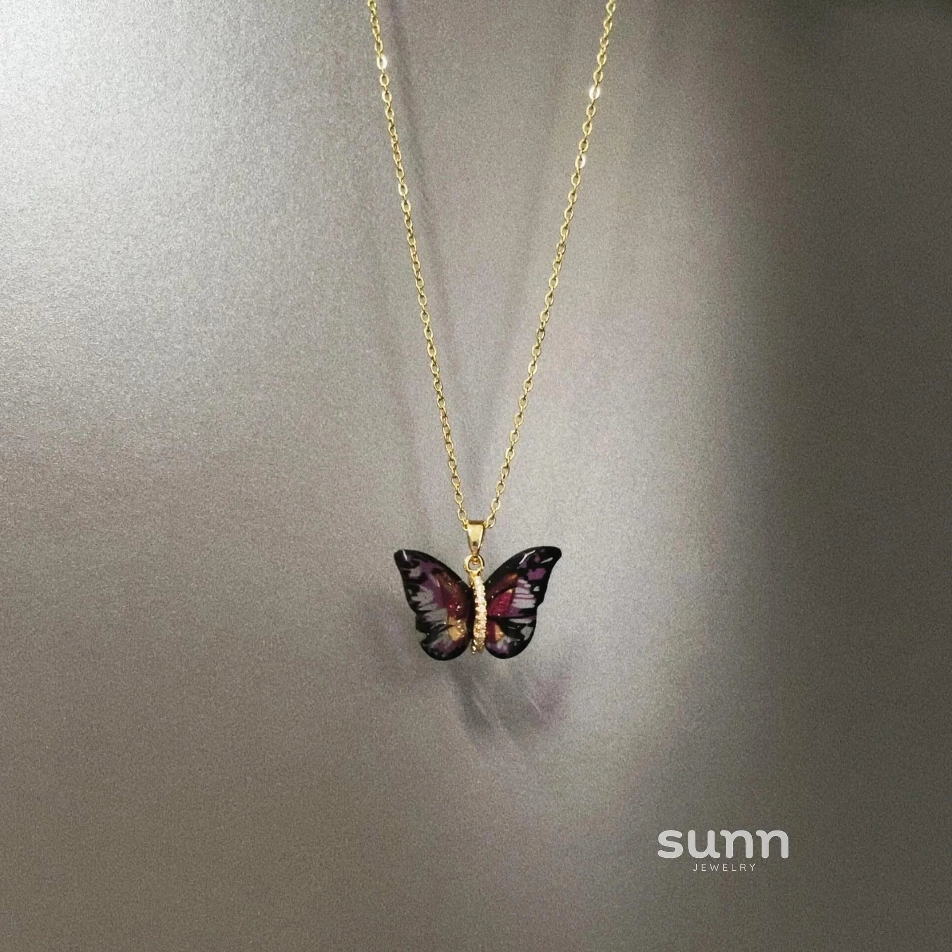 Alynna Iridescent Black Butterfly Necklace