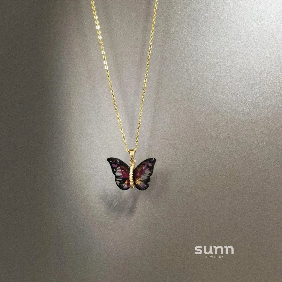 Alynna Iridescent Black Butterfly Necklace