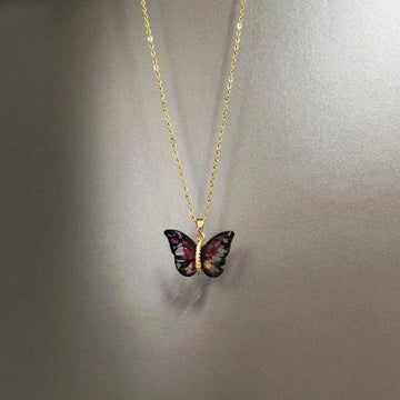 Alynna Iridescent Black Butterfly Necklace