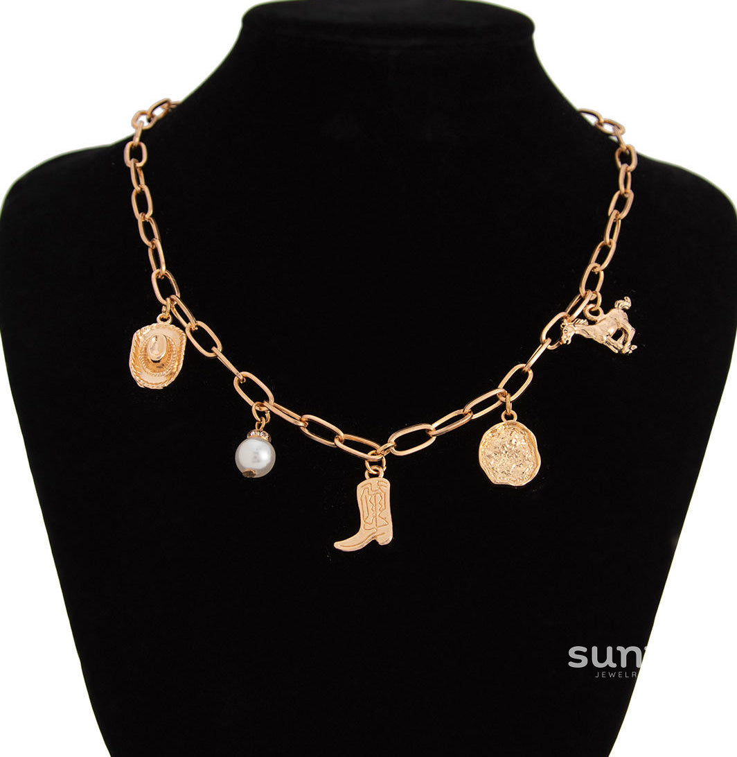 Alyssa Western Pearl Charm Necklace [KFMTCAAA]