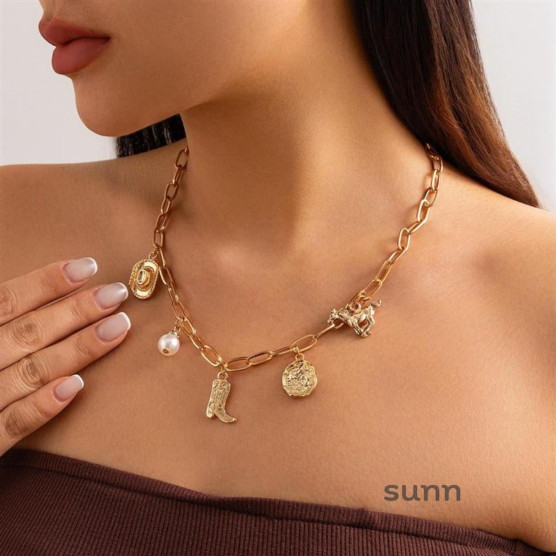 Alyssa Western Pearl Charm Necklace [SMU0RAEF]