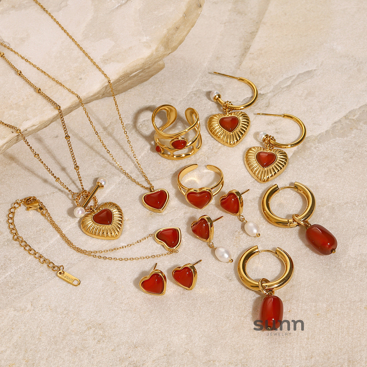 Alysson Red Agate Heart Jewelry Set [5SURKCRT]