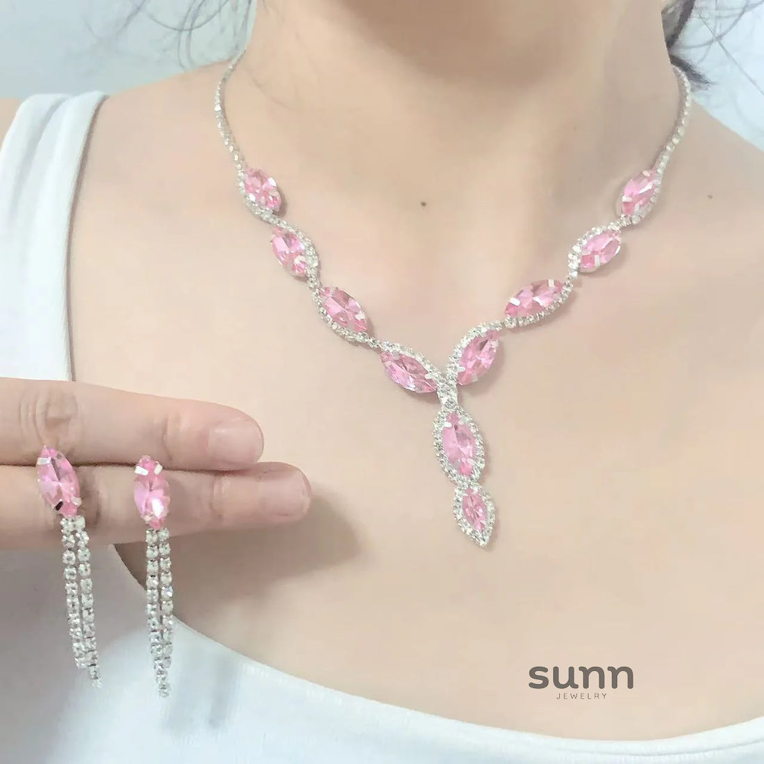 Amaiyah Pink Sparkle Tassel Necklace