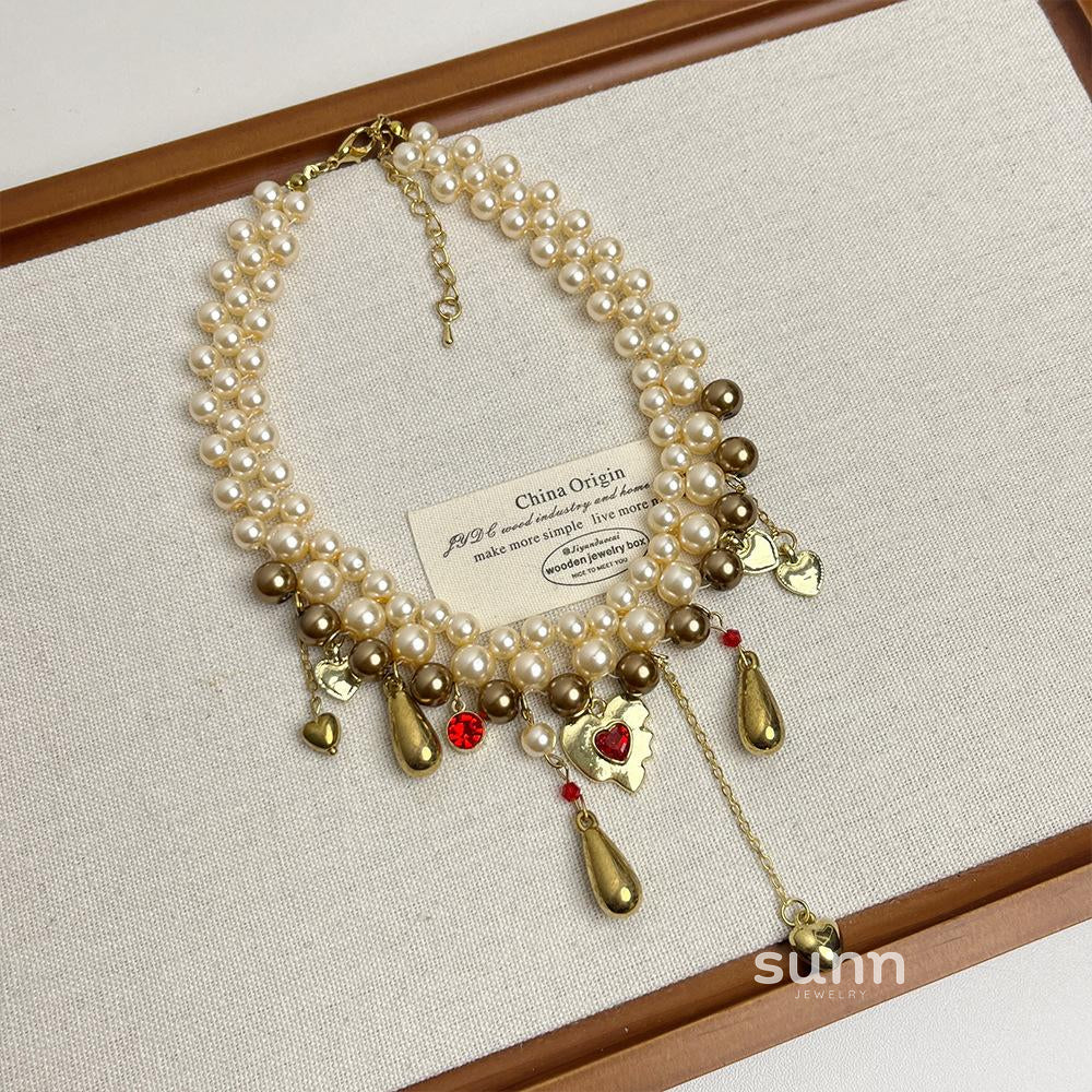 Amalia Retro Pearl Heart Choker [7UOJSQ7L]
