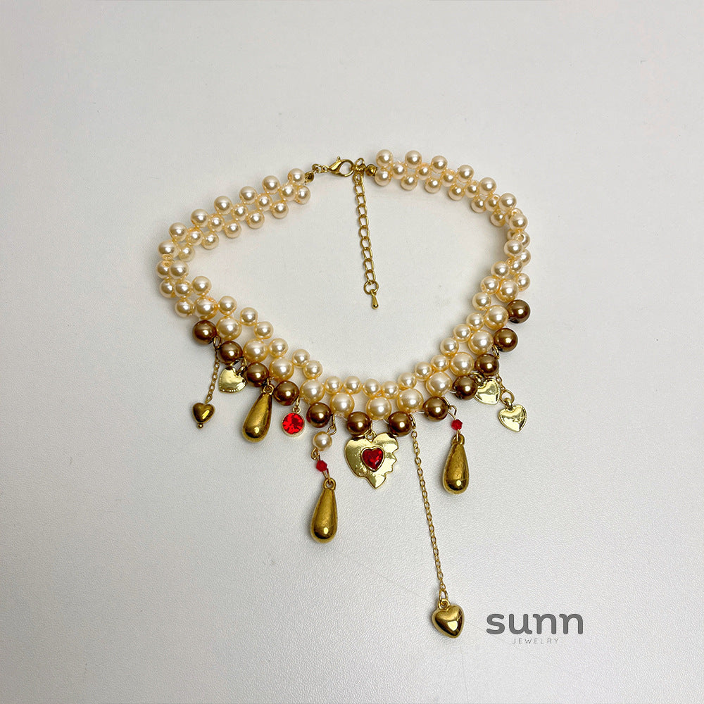 Amalia Retro Pearl Heart Choker [WWMNTJWA]