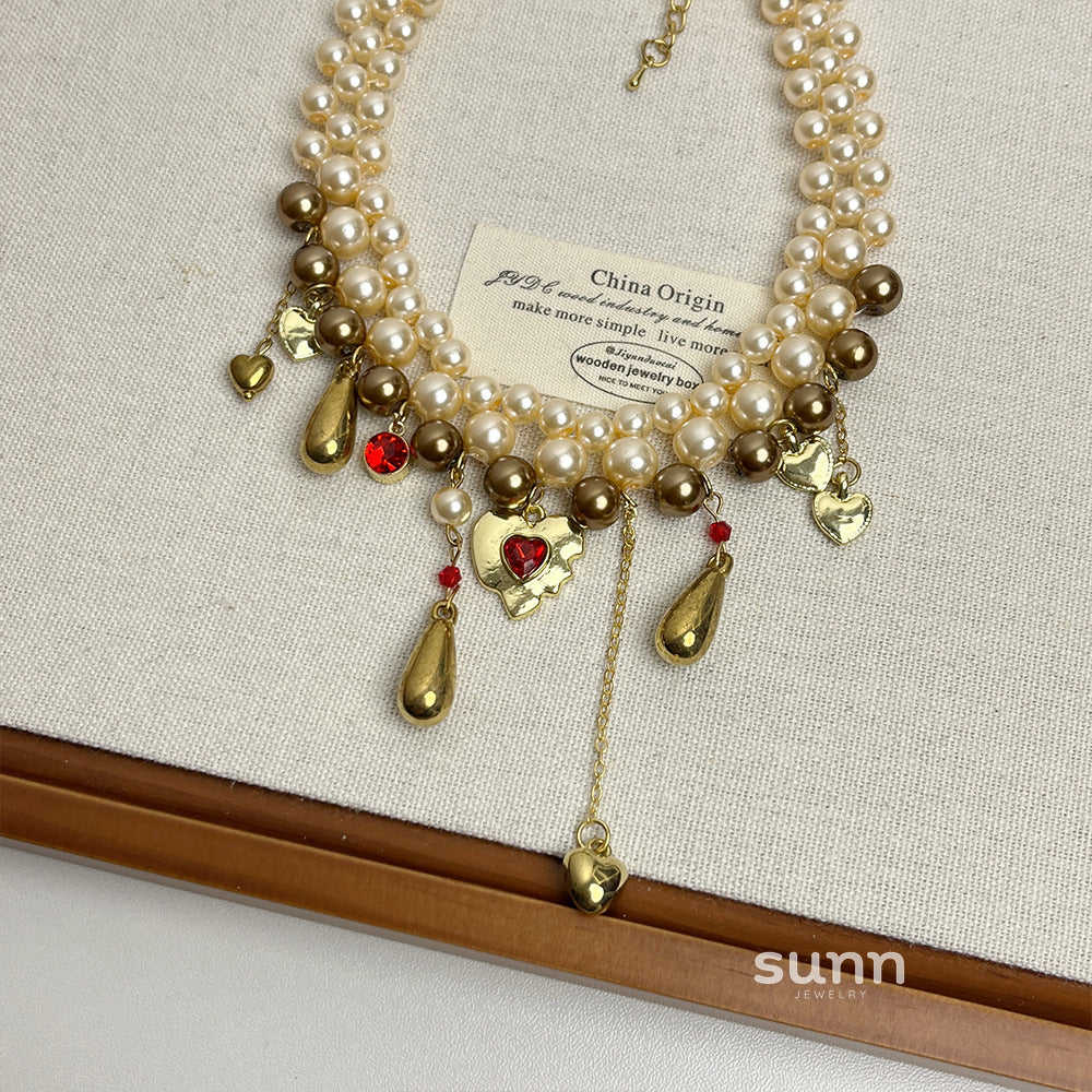 Amalia Retro Pearl Heart Choker [AV76ZEKJ]