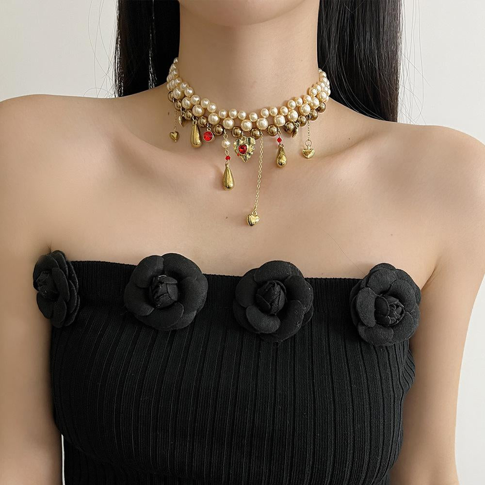 Amalia Retro Pearl Heart Choker [0AU3F1UC]