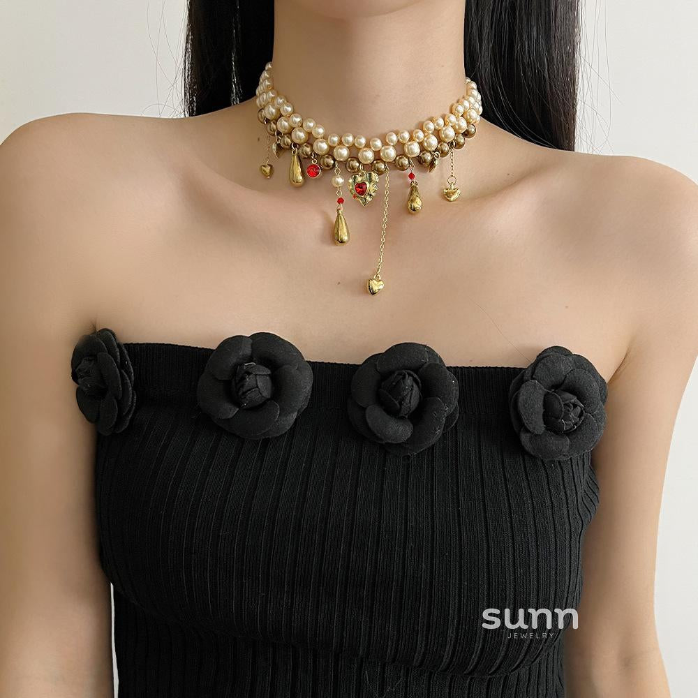 Amalia Retro Pearl Heart Choker [NZ1JVDEX]