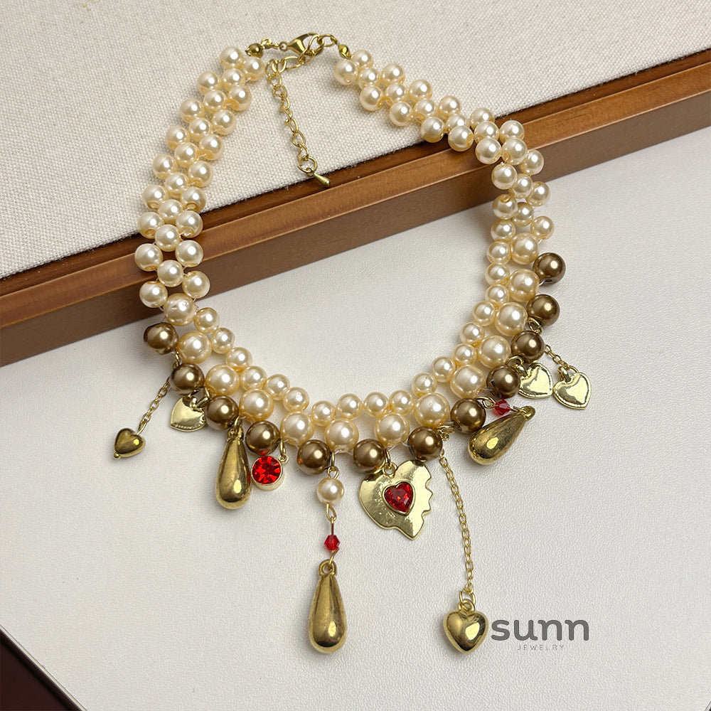 Amalia Retro Pearl Heart Choker [46RHZWRS]