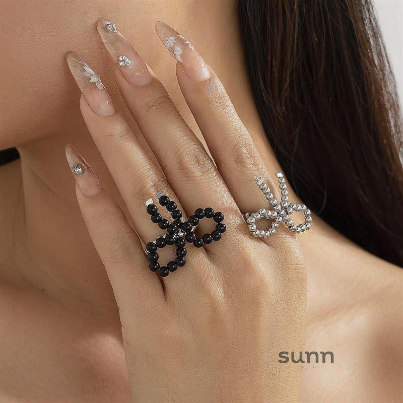 Amanda Pearl Bow Ring Set [58P3NUCZ]