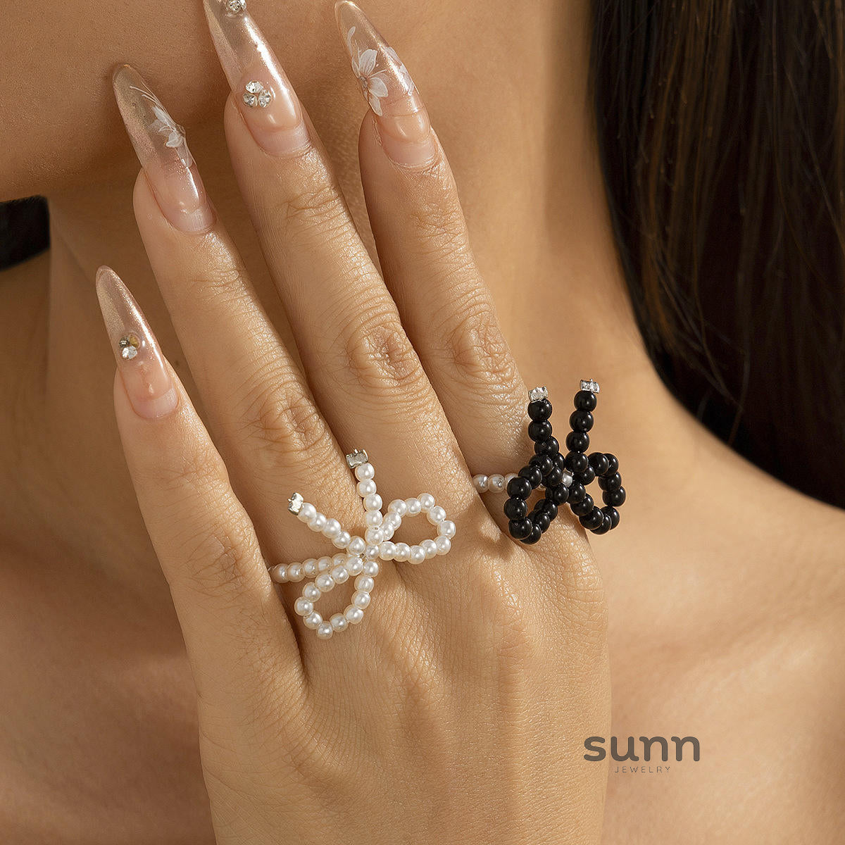 Amanda Pearl Bow Ring Set [E043OKSS]