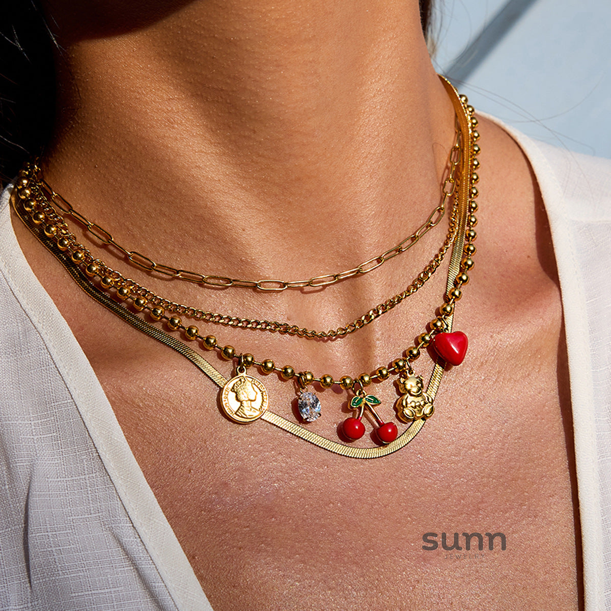 Amarachi Layered Cherry Zircon Necklace [FVU622Q6]
