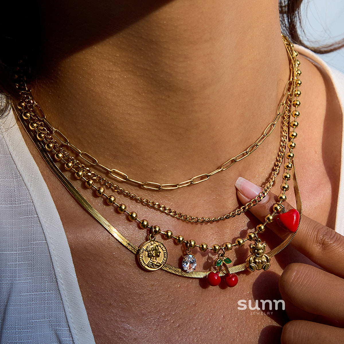 Amarachi Layered Cherry Zircon Necklace [CWU1S156]