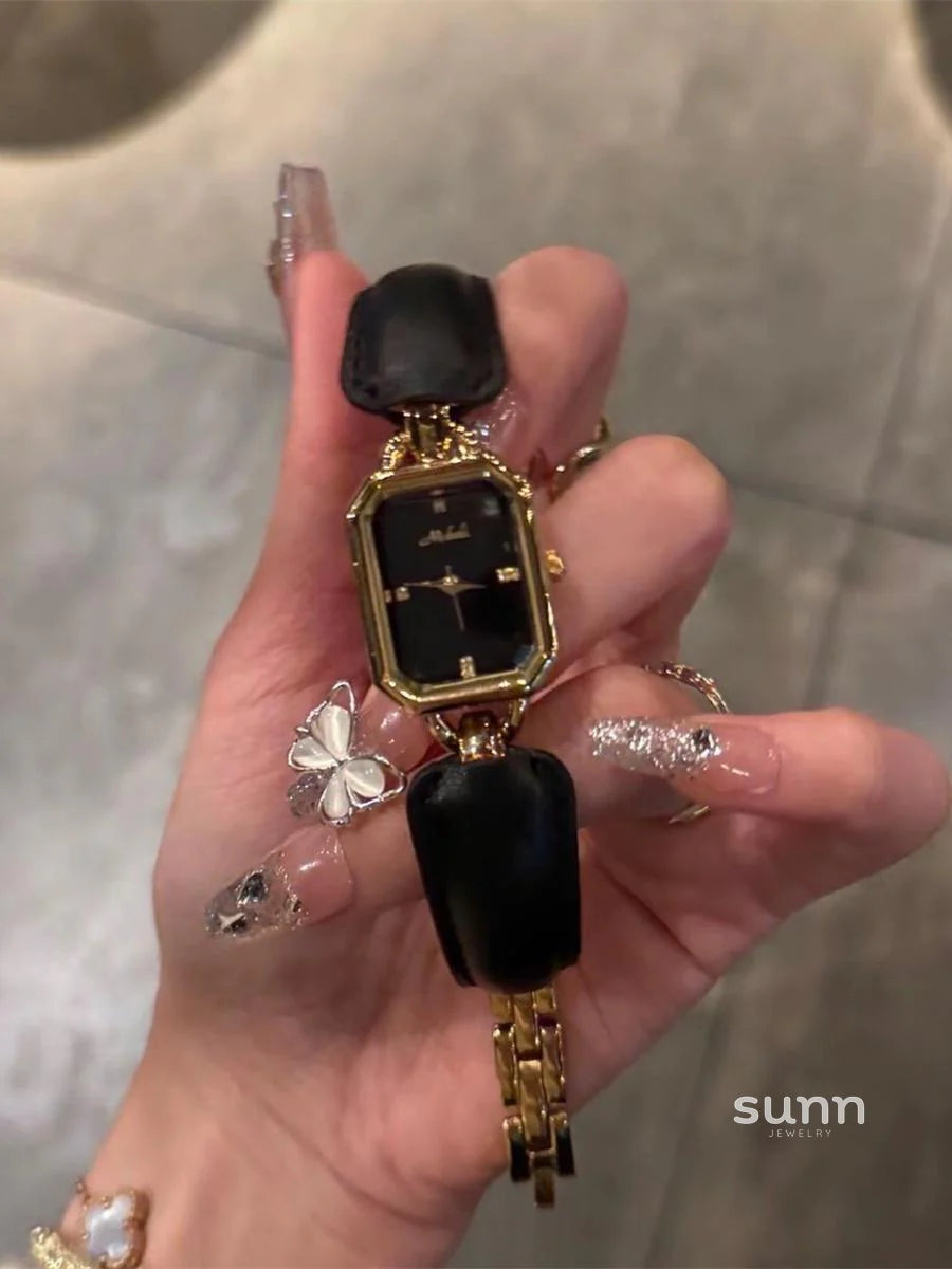 Amariya Obsidian & Gold Watch