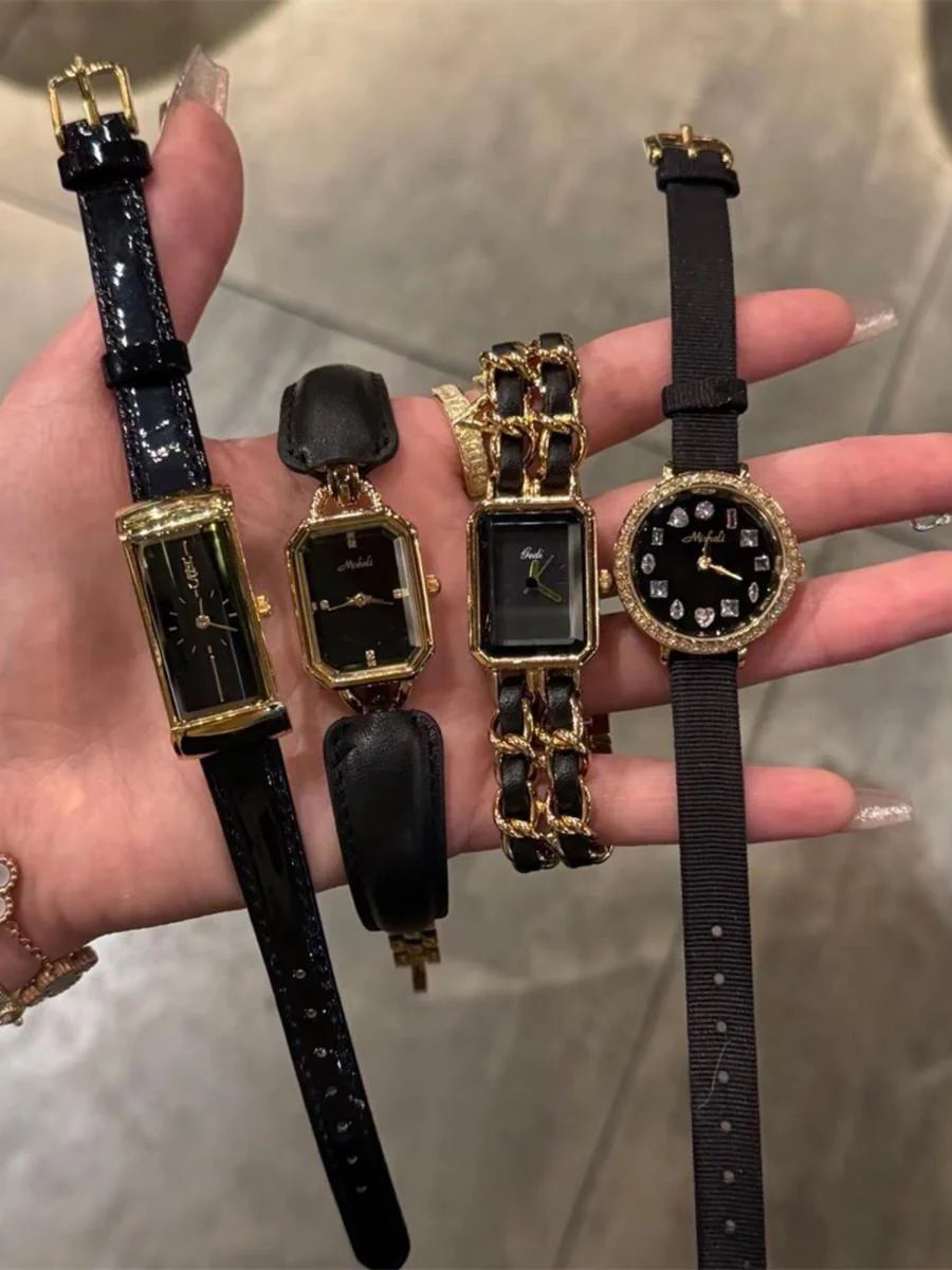 Amariya Obsidian & Gold Watch