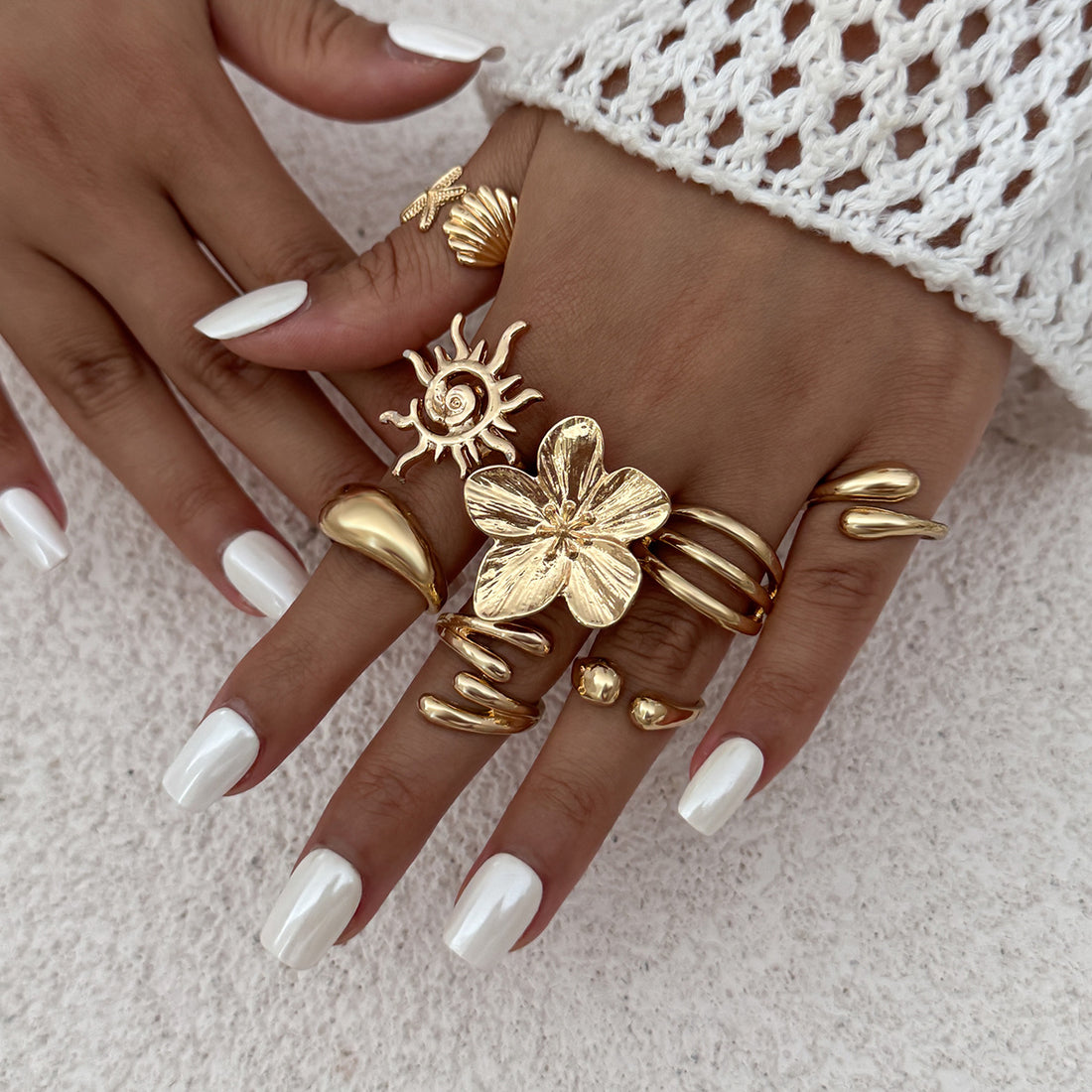 Amarra Geometric Bloom Ring Set [U0AQHKZK]
