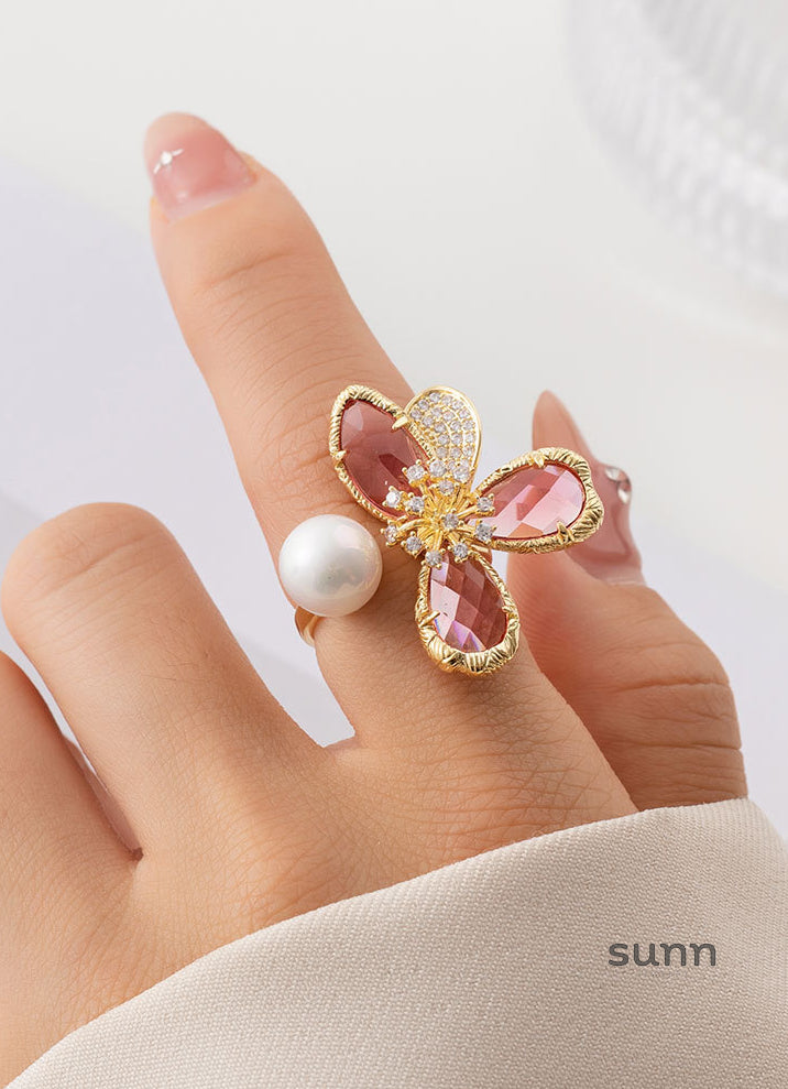 Amaya Pink Crystal Flower Ring [VYJIP3XN]