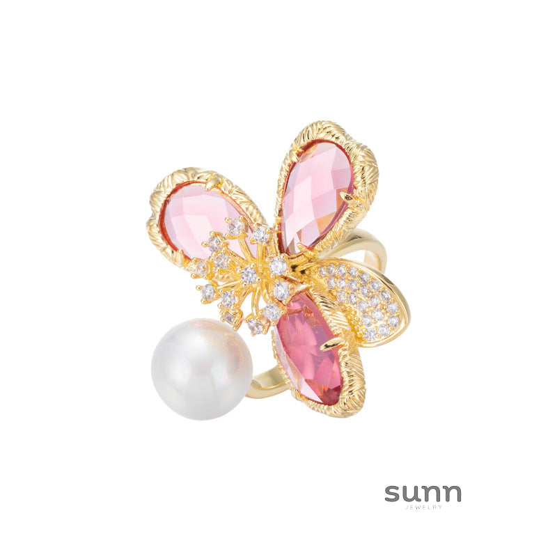 Amaya Pink Crystal Flower Ring [PG700Q9X]