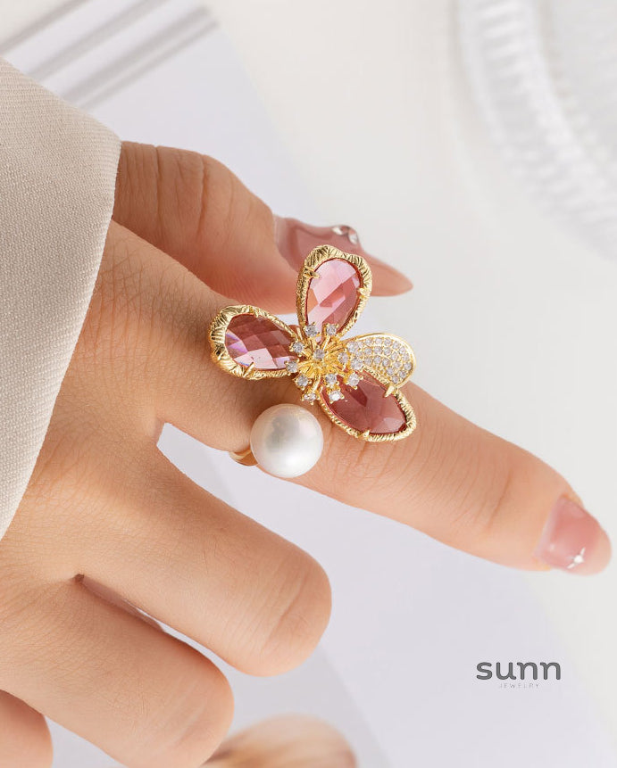 Amaya Pink Crystal Flower Ring [WIISP50G]