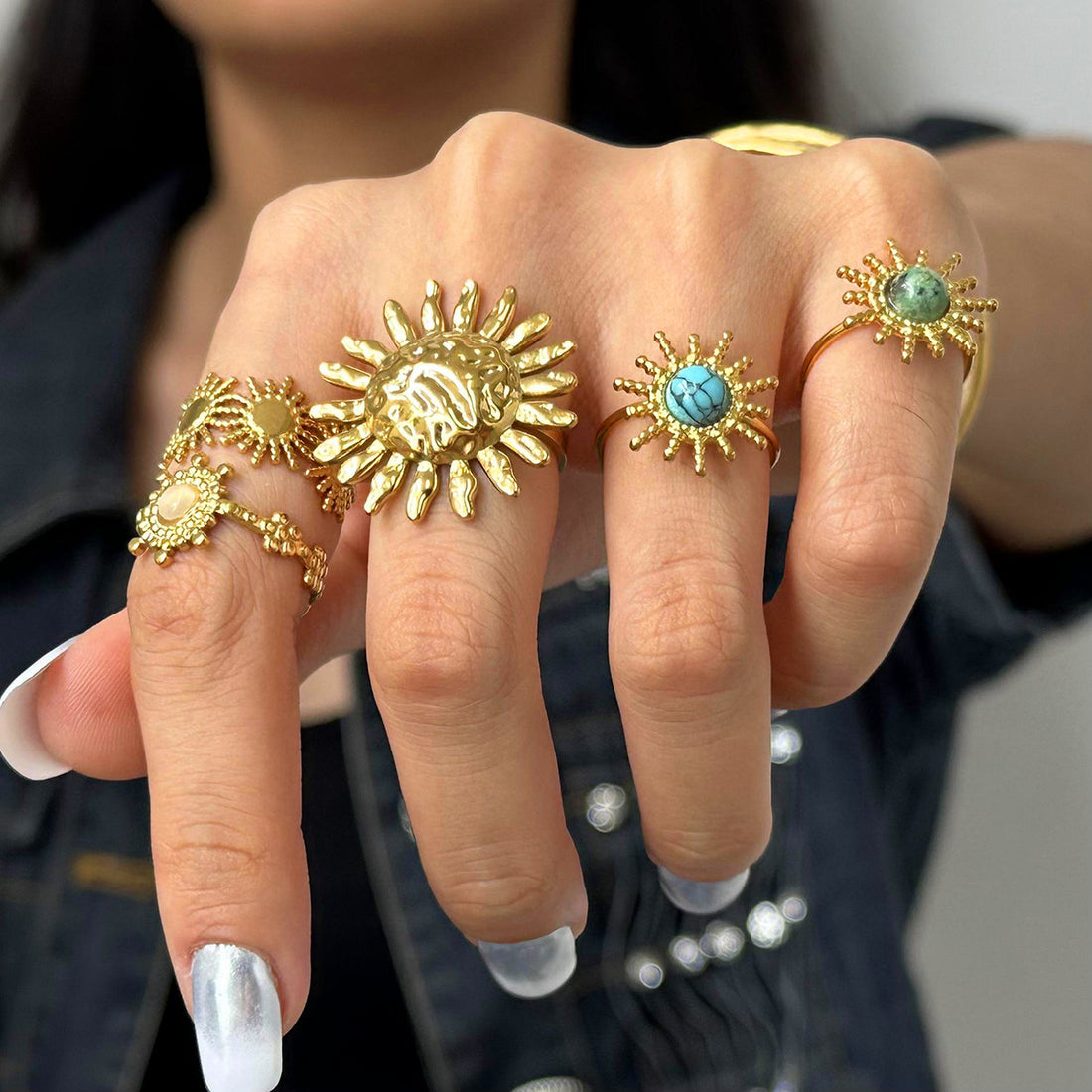 Amberlynn Turquoise Star Open Ring Set [L9XQL2G9]