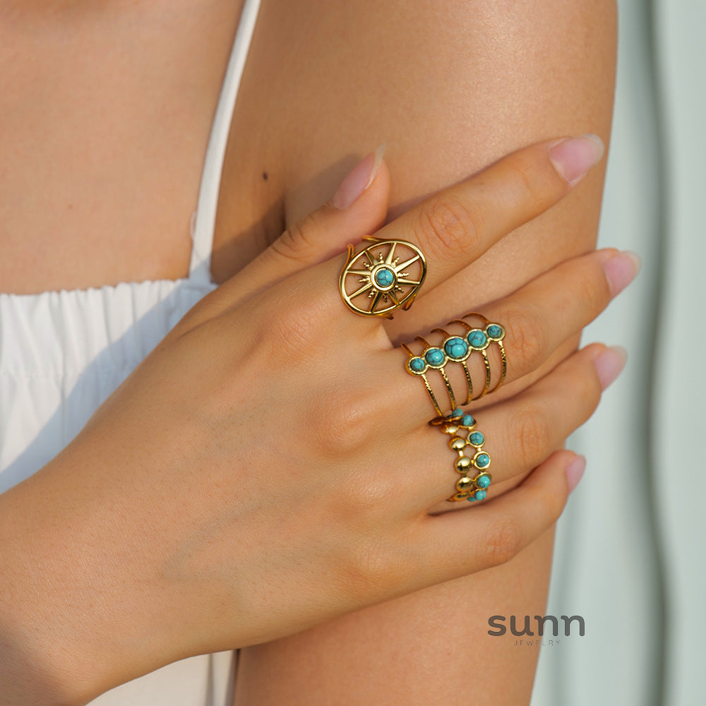 Amberlynn Turquoise Star Open Ring Set [UF9PV5XO]