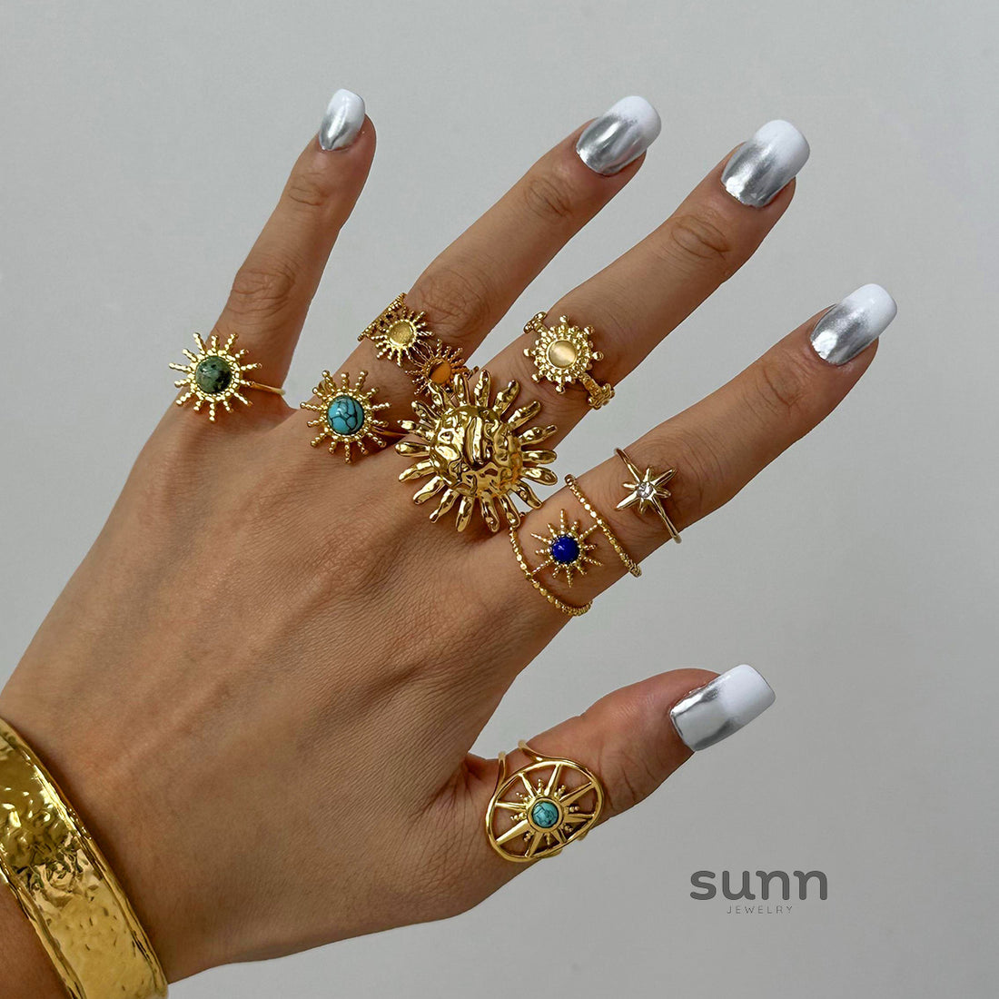 Amberlynn Turquoise Star Open Ring Set [L9XQL2G9]