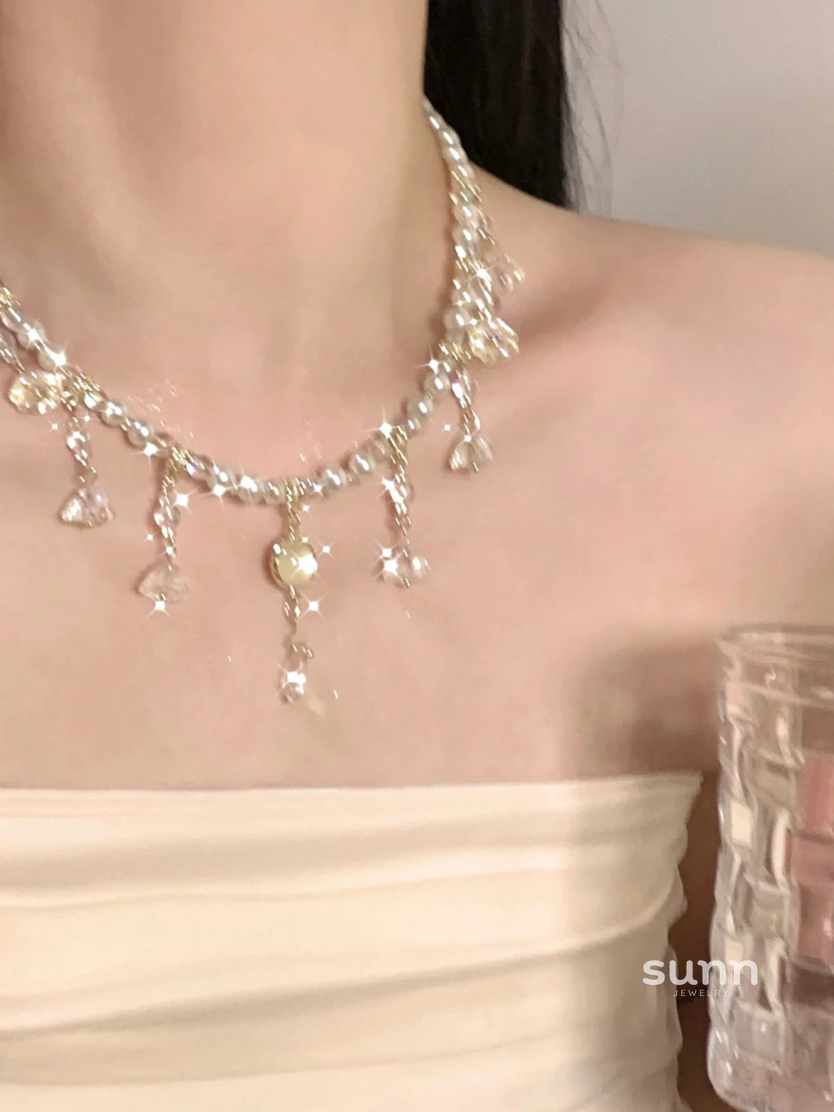 Ameera Gilded Pearl Collar Necklace