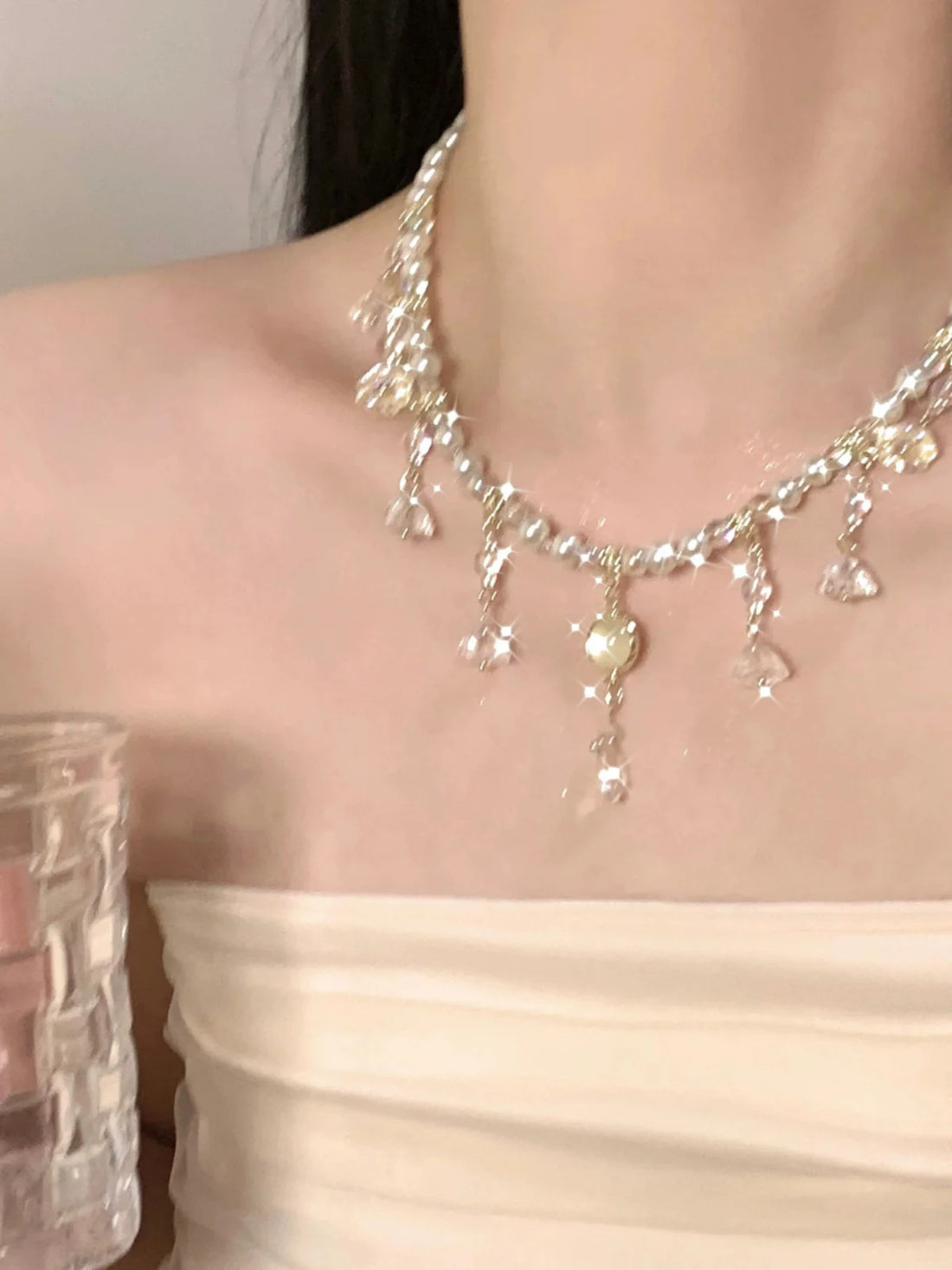 Ameera Gilded Pearl Collar Necklace