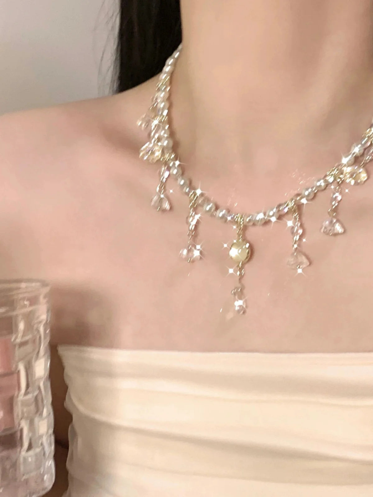 Ameera Gilded Pearl Collar Necklace