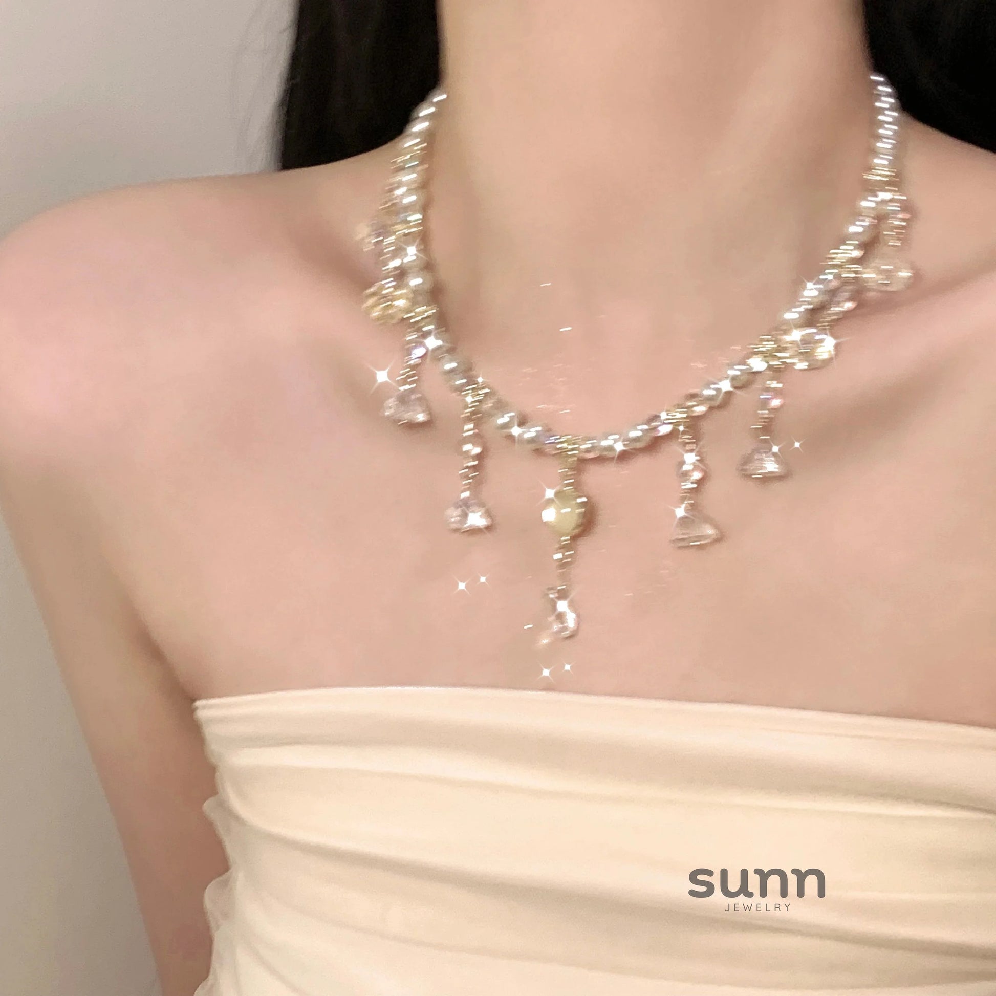 Ameera Gilded Pearl Collar Necklace