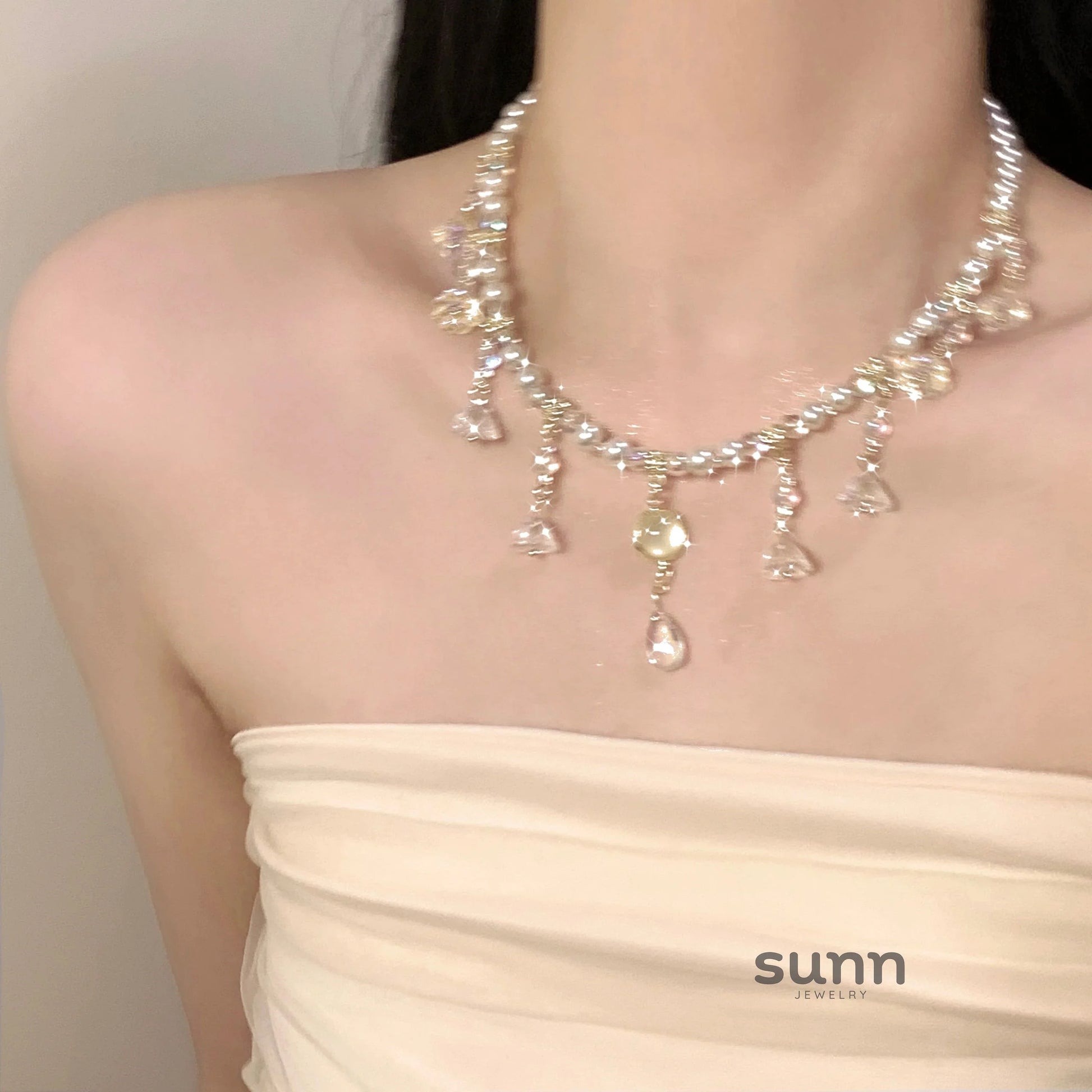 Ameera Gilded Pearl Collar Necklace