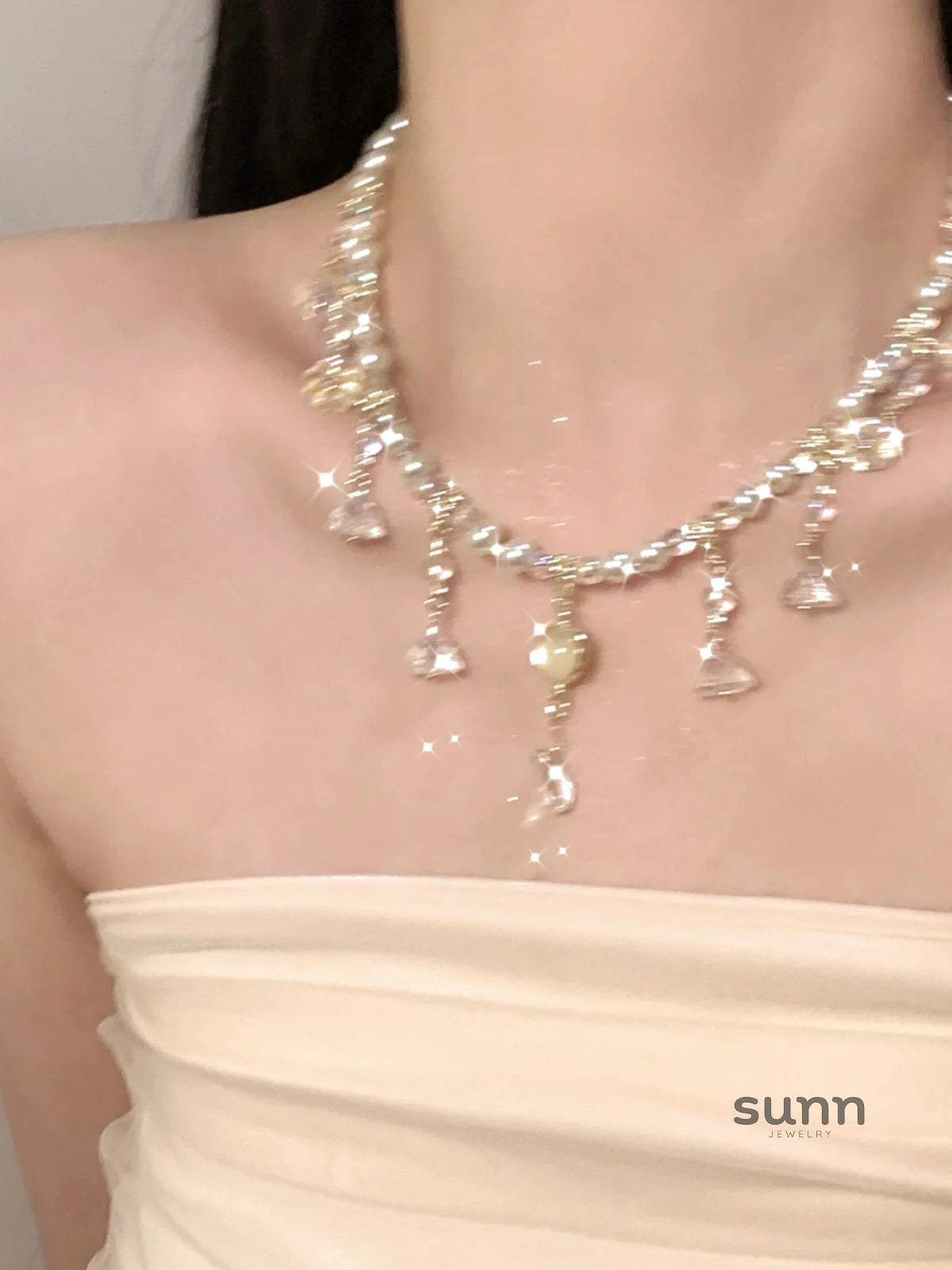 Ameera Gilded Pearl Collar Necklace