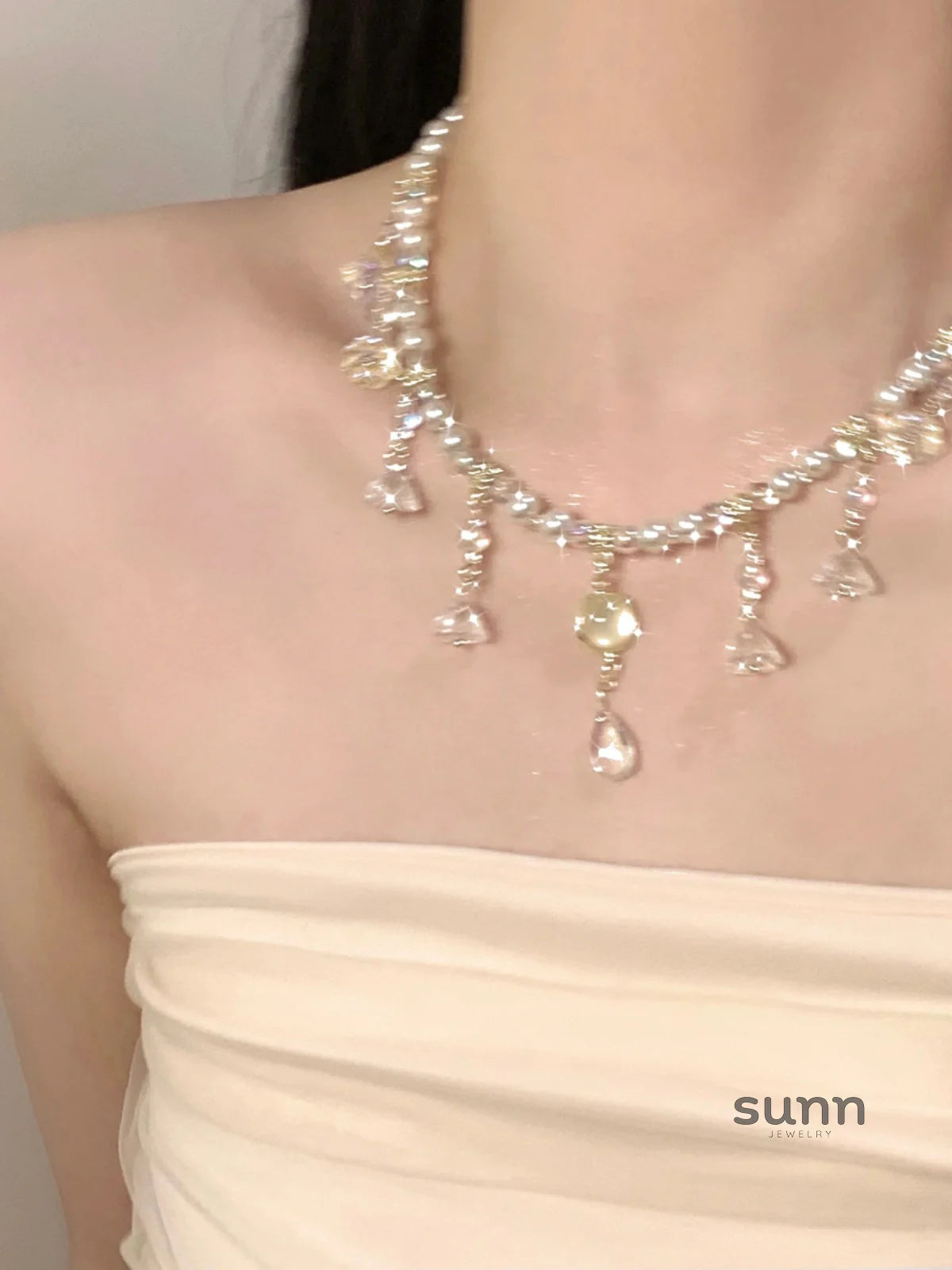 Ameera Gilded Pearl Collar Necklace