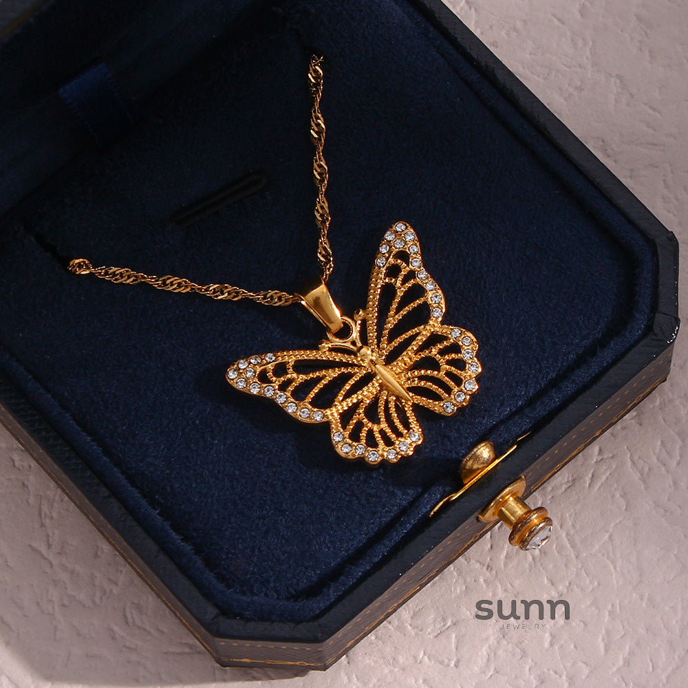 Amelya Zircon Butterfly Necklace [NDL265PX]