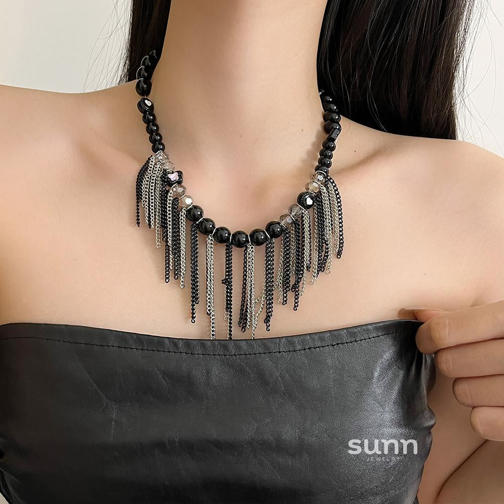 America Dark Crystal Tassel Necklace [P2BPWUYD]