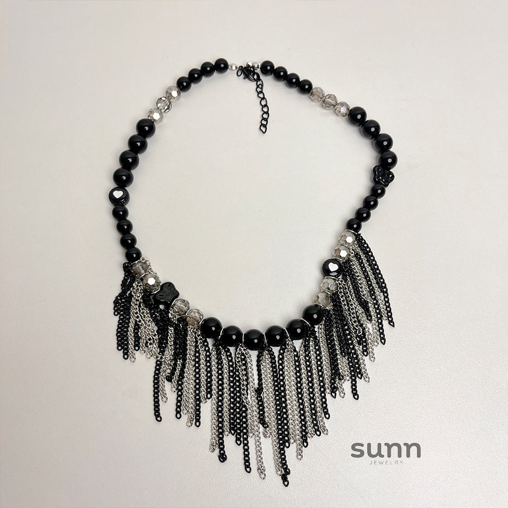 America Dark Crystal Tassel Necklace [38MXDDH1]