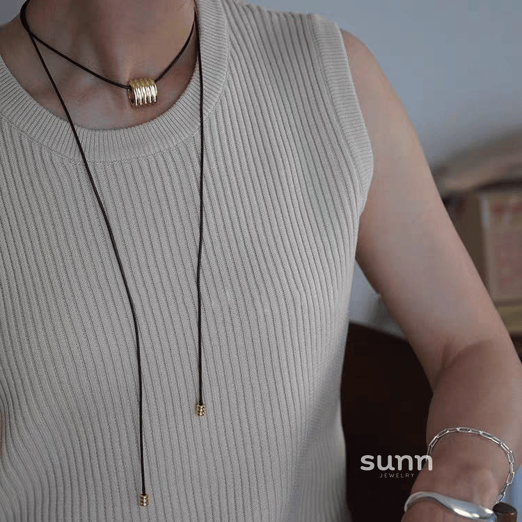 Amethyst Geometric Leather Necklace [FLTTIPCO]
