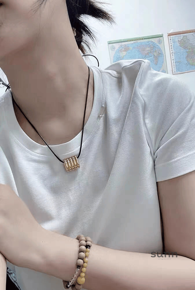 Amethyst Geometric Leather Necklace [D8VSY6AB]
