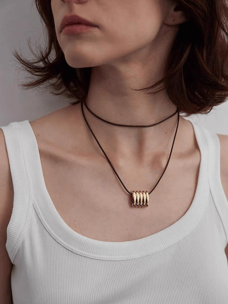 Amethyst Geometric Leather Necklace [S3N5FQ21]