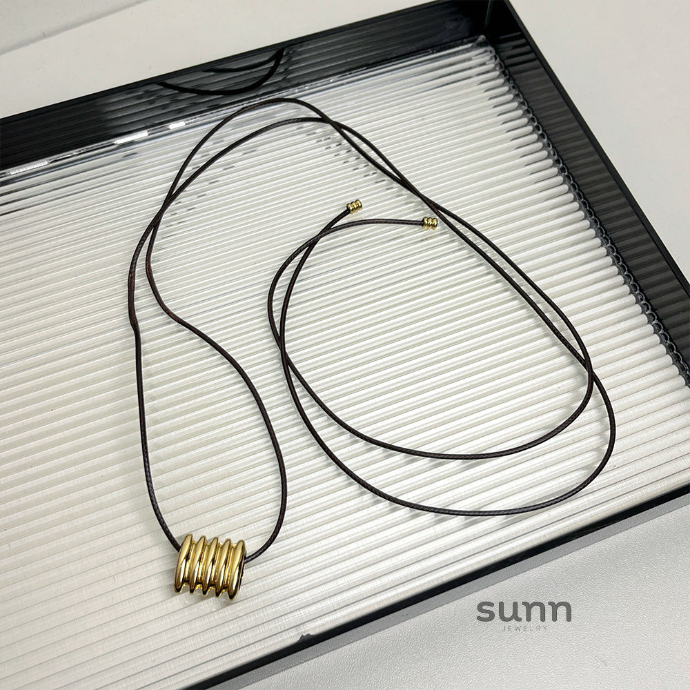 Amethyst Geometric Leather Necklace [F2N4U752]