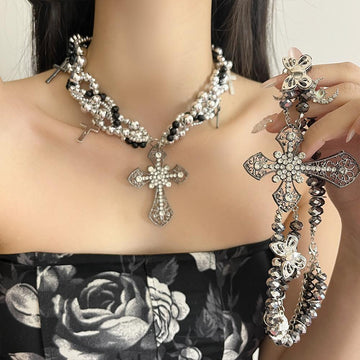 Ameya Pearl Cross Layered Necklace [LS4A2MYA]