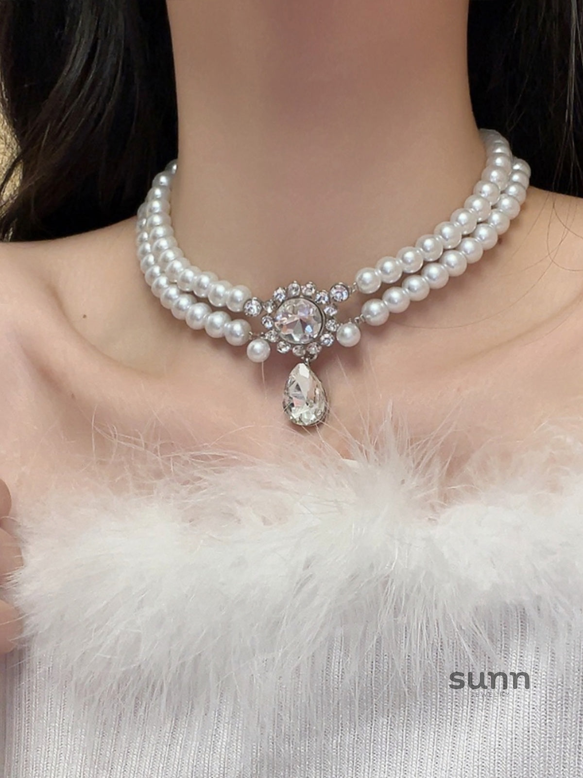 Amiah Double Layer Pearl Choker [W55UMA6O]