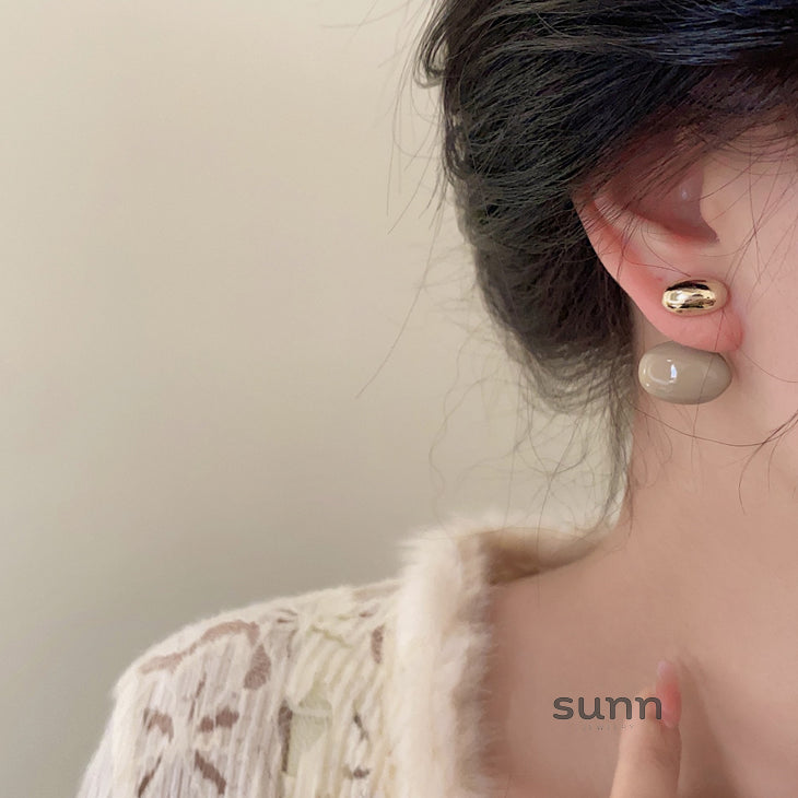 Amori Coffee Oval Glaze Earrings [RUEI37ZN]