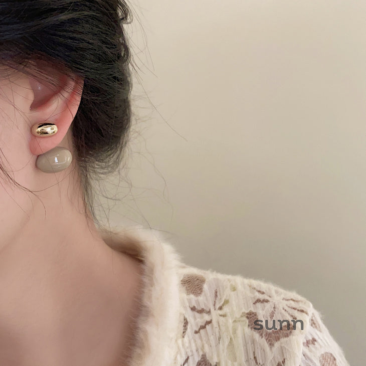 Amori Coffee Oval Glaze Earrings [QJBS9QIB]