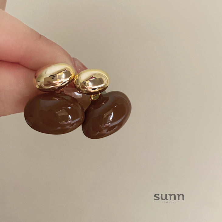 Amori Coffee Oval Glaze Earrings [IUJBGJDY]