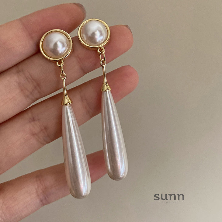 Analee Golden Pearl Drop Earrings [TD02MXSZ]