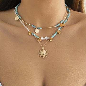 Analeigh Layered Sunflower Pearl Necklace