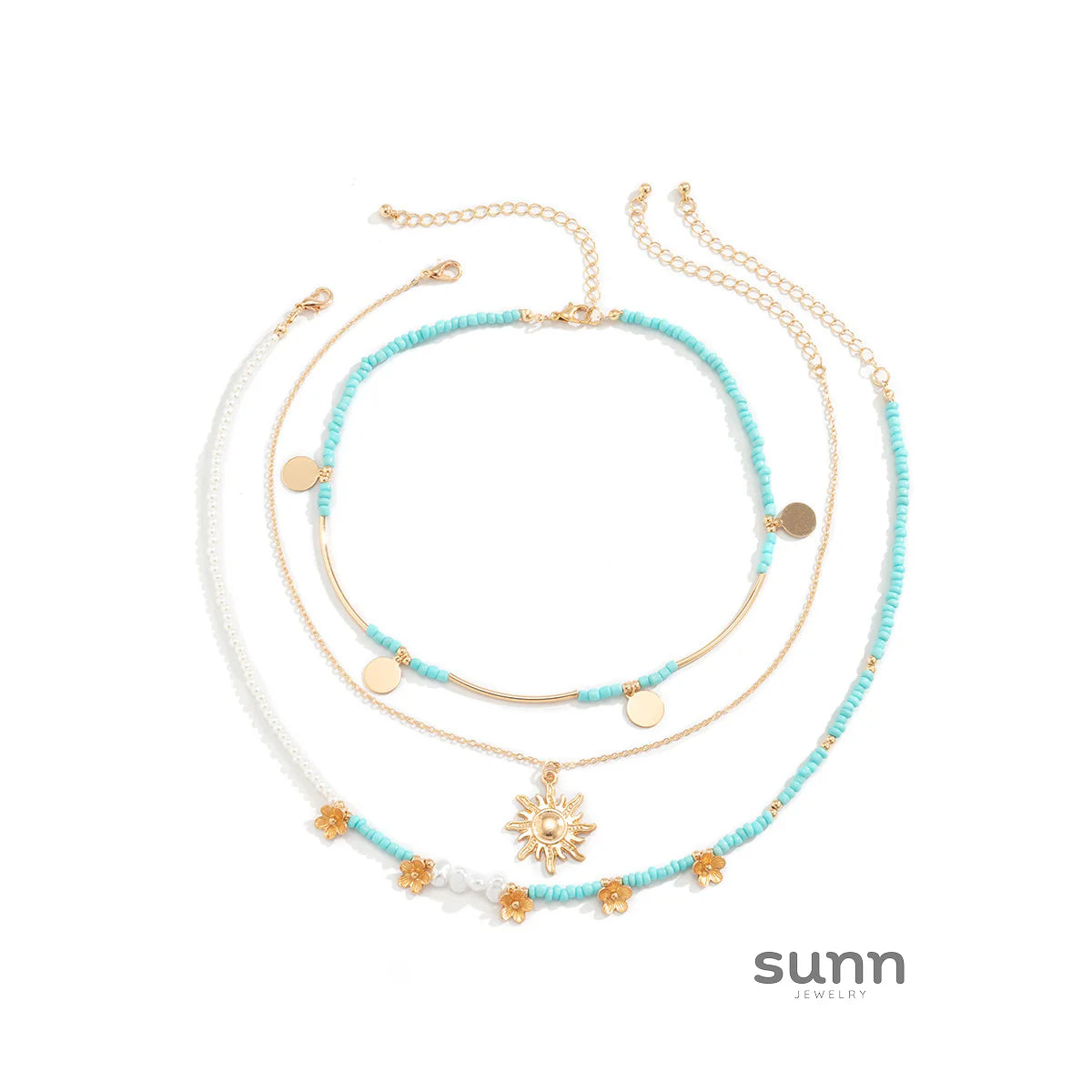 Analeigh Layered Sunflower Pearl Necklace
